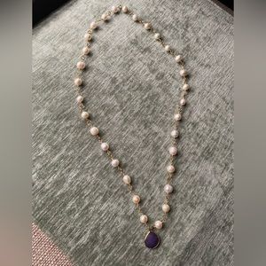 Pearl necklace w/amethyst pendant charm